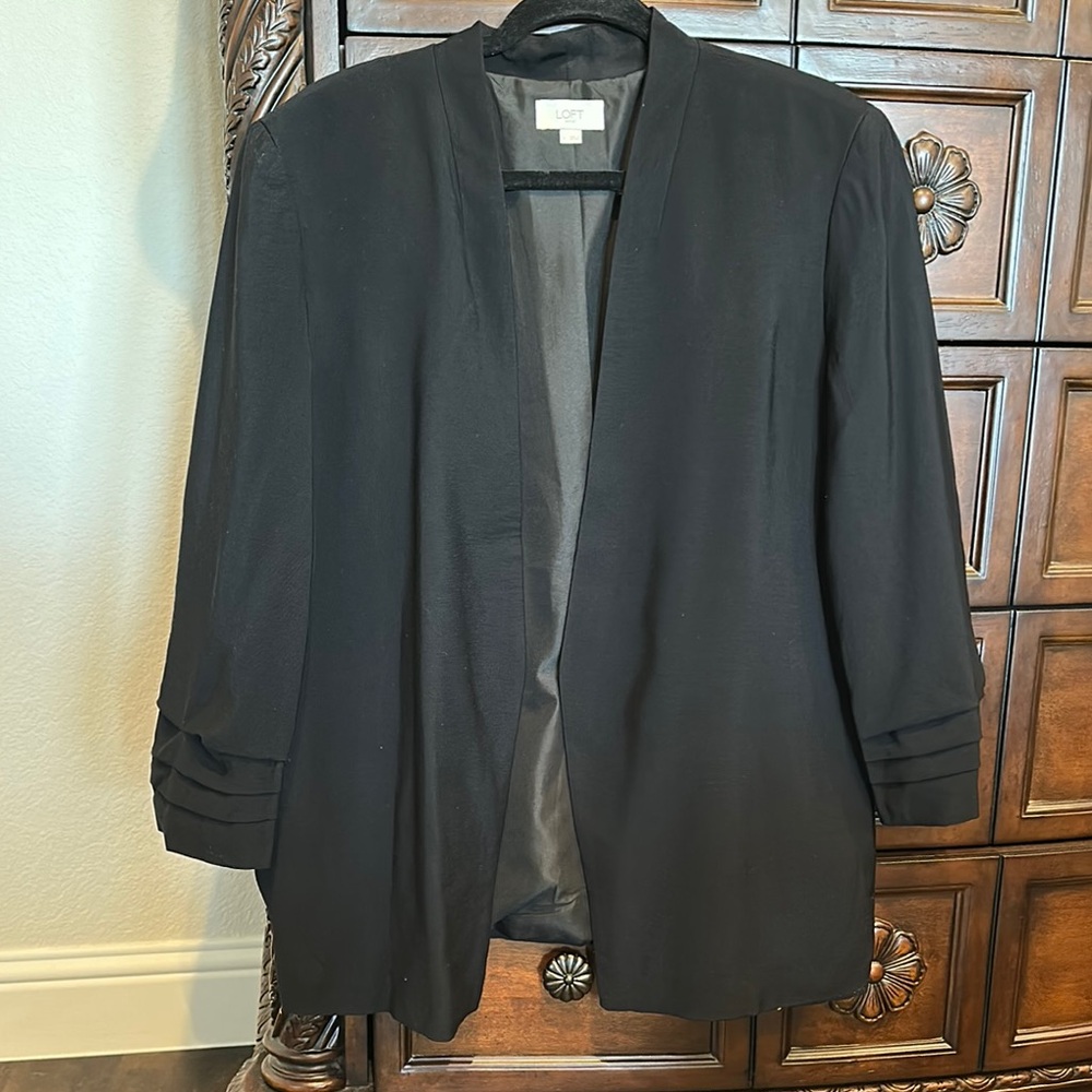 LOFT Black Blazer Textured Open Front Design